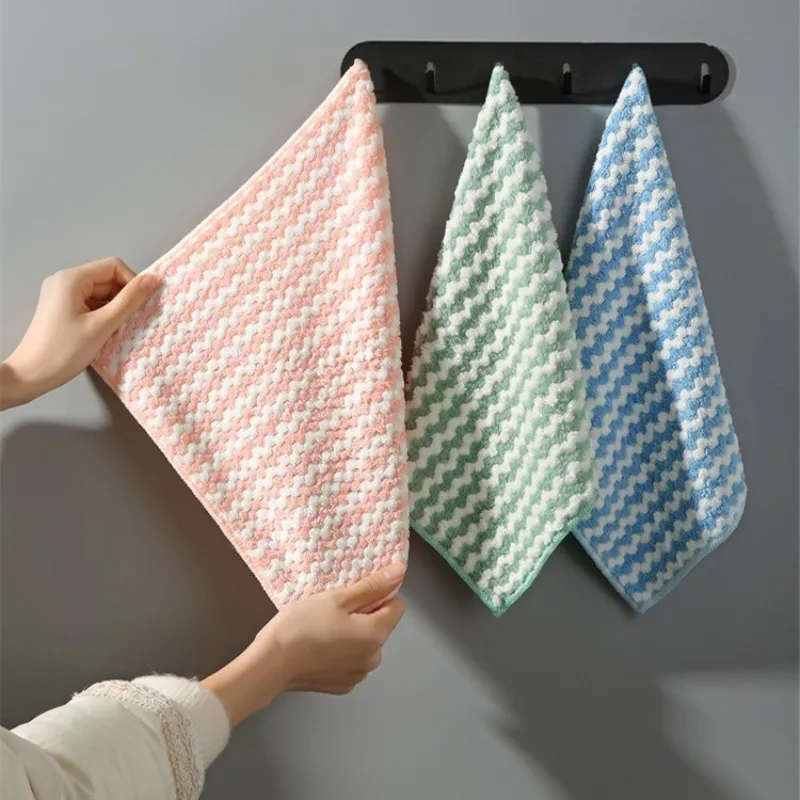 Coral Velvet Dishwashing Cloth Kitchen Absorbent Scouring Cloth Cationic Wiping Thickened Daily Dishwashing and Pot Cleaning