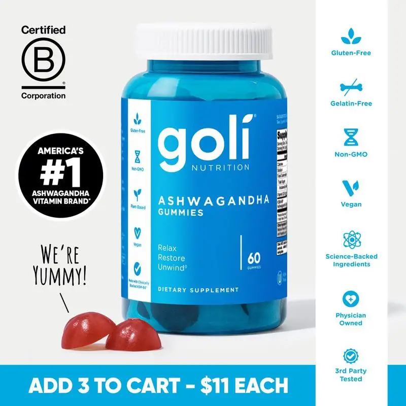 Goli ashwagandha & vitamin d gummied berry, KSM-66, vegan, pflanzlich, nicht-gmo, gluten frei & gelatine frei. America's #1