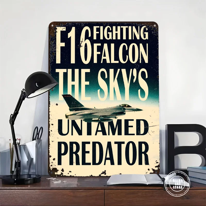 F-16 Falcon Metal Poster Tin Sign Wall Art Home Decorations Customizable Metal Signs for Home Decoration Gaming Room Decoration
