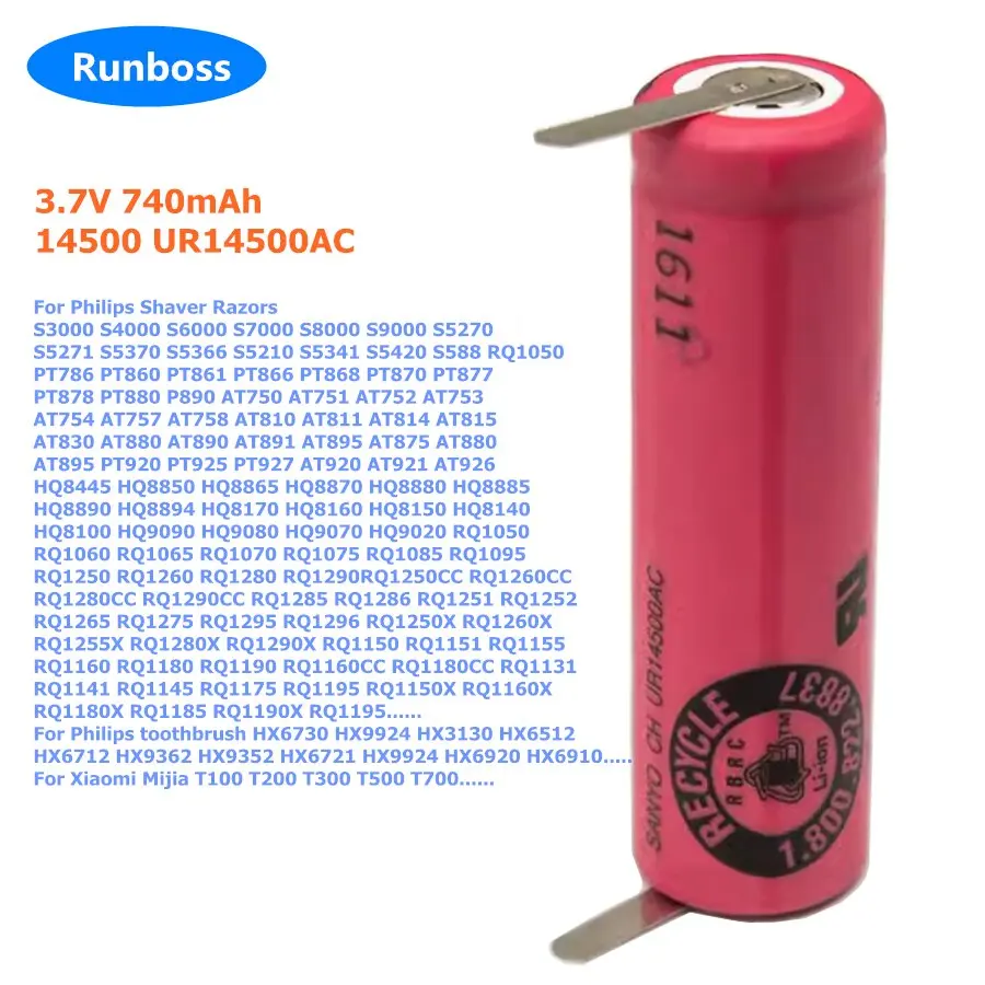 1-2 SZTUK UR14500AC 740mAh 3.7V Akumulator litowo-jonowy do elektrycznej szczoteczki do zębów Braun Oral B iO4/iO5/iO6/iO7/iO9/iO8 3758 3759