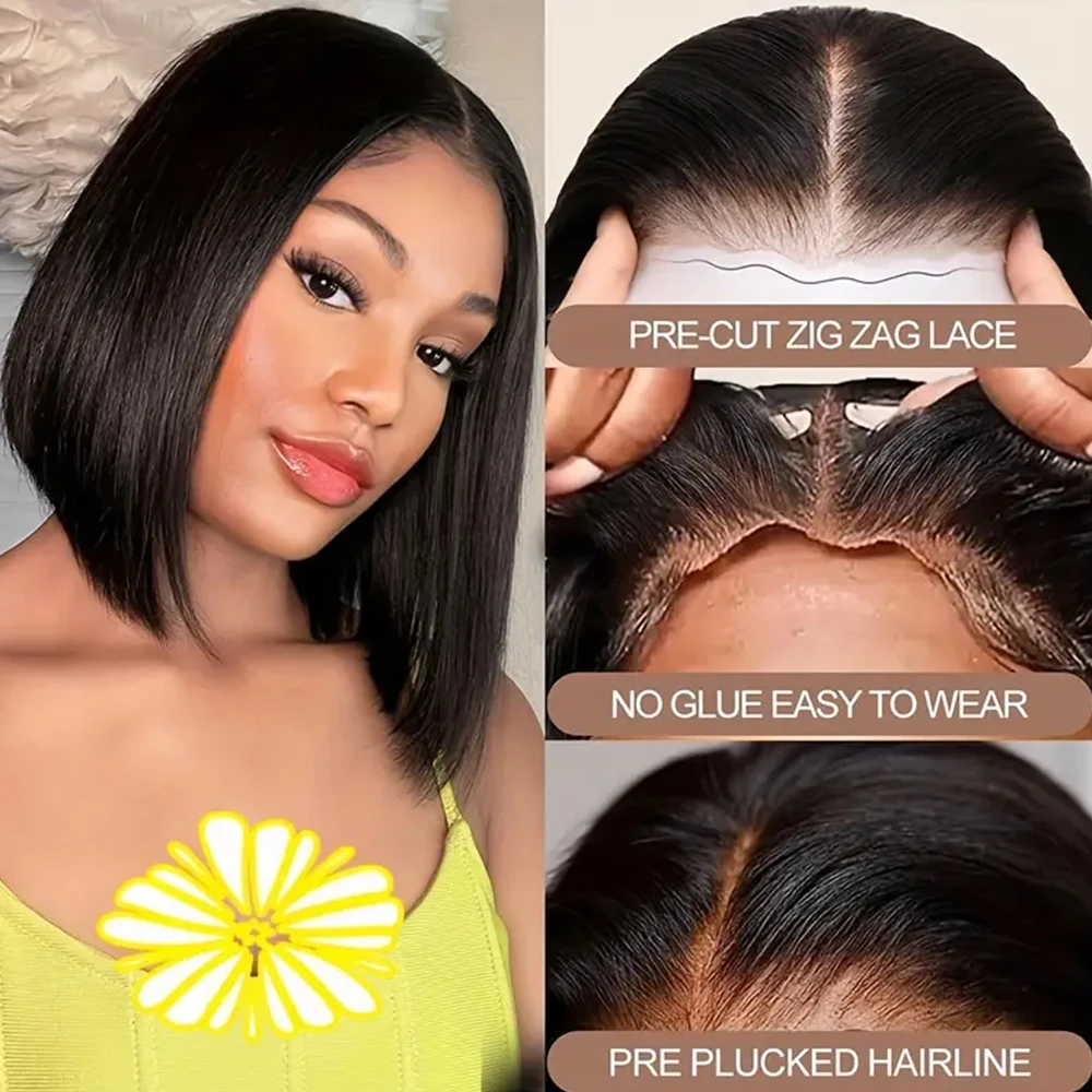 

13x4 HD Lace Front Wigs Human Hair Wear and Go Glueless Wigs Human Hair Pre Cut Straight Bob Wig Human Hair Wigs for Black Women