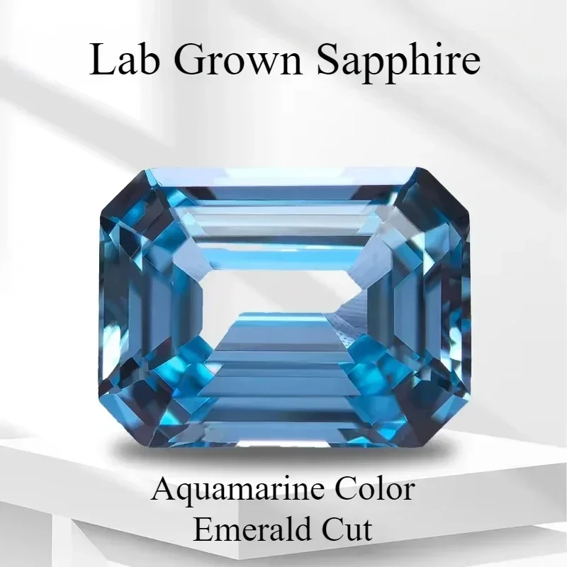 

L-Top Lab Grown Sapphire Aquamarine Color Emerald Cut VVS1 Gemstone Charms DIY Jewelry Making Materials Selectable Certifica