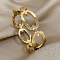 Fashion Simple Hollow Out Oval Bracelets for Women Circle Interlocking Stainless Steel Gold Color Cuff Bangle Jewelry Gifts