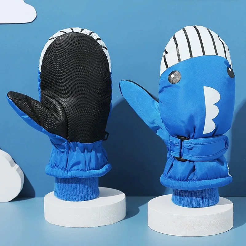 

Children Gloves For Boys Girls Winter Mitten Thick Waterproof Non Slip Gloves Ski Warm Card Gloves Cartoon Shark Penguin