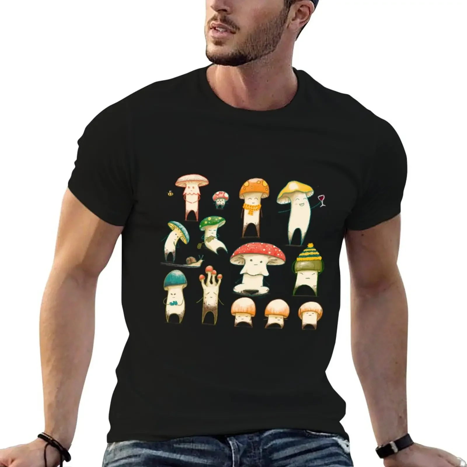 Little Mushroom Friends T-Shirt korean fashion rapper graphic tees animal prinfor boys Short sleeve tee mens tall t shirts