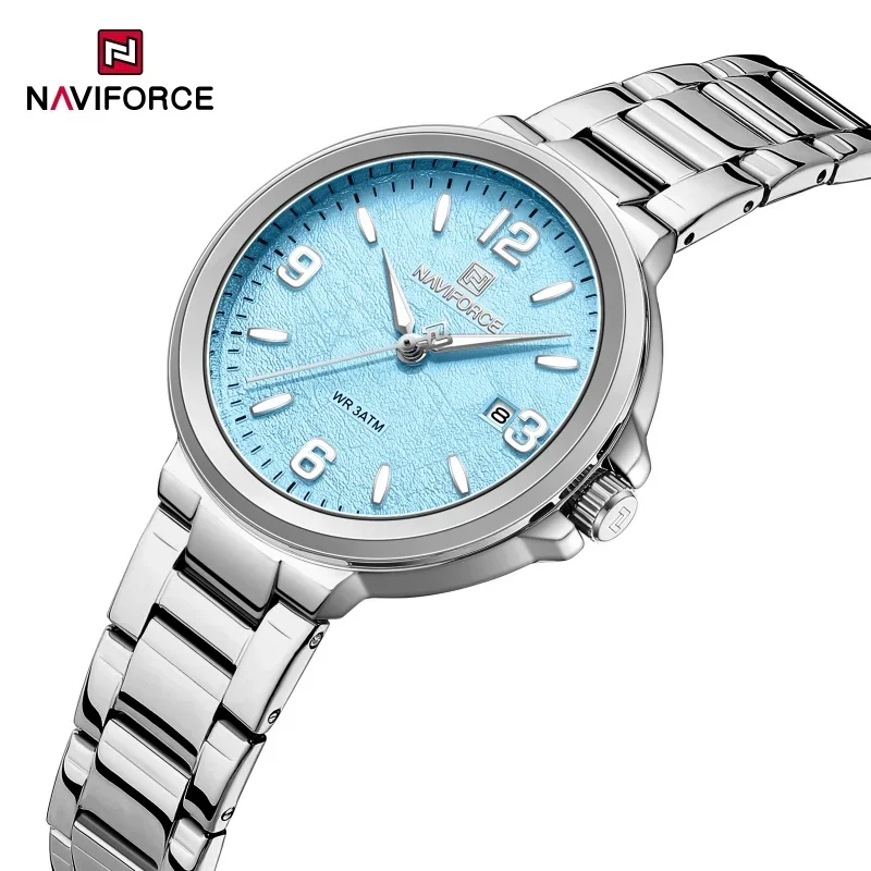 NAVIFORCE NF5077 Simple Female Clocks Quartz Calendar Stainless Steel Strap Elegant Ladies Casual Daily Watch