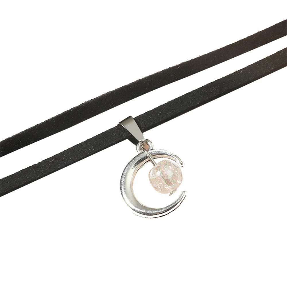 Fashion Silver Color Moon Pendant Necklace Gothic Acrylic Beads Flannel Collar Vintage Clavicle Chain Choker Kpop Jewelry