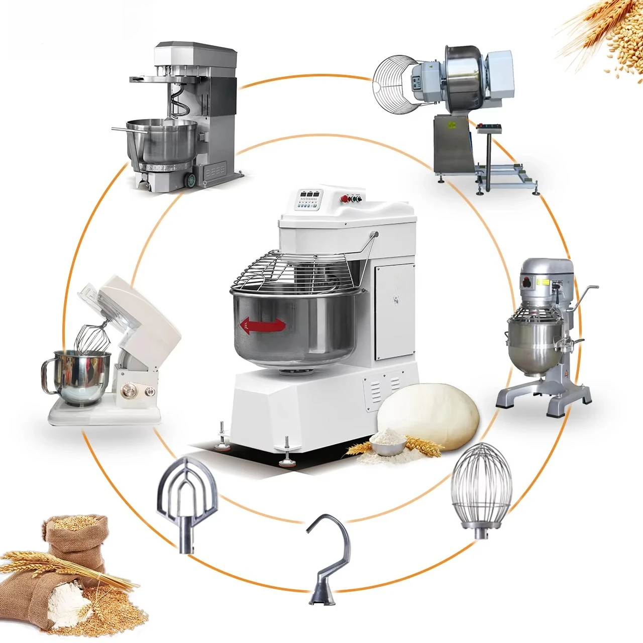 Industri 20L 40L  60L 80L  50kg 100kg Spiral Dough Mixers Commercial Wholesale Stand up Machine Bread  Kneading Kitchen Kneader