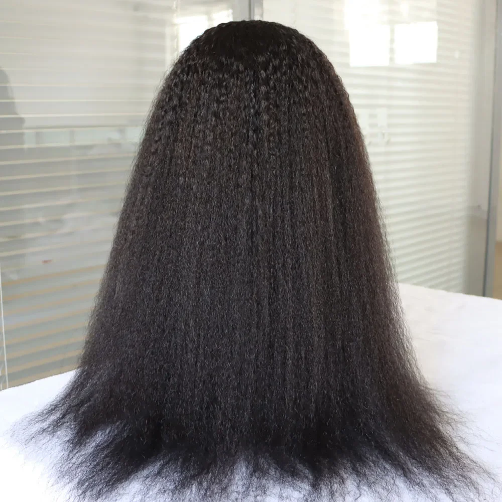 Soft Glueless 30inch Natural Black Yaki Kinky Straight Lace Front Wig For Women With BabyHair Preplucked Synthetic Daily Wig