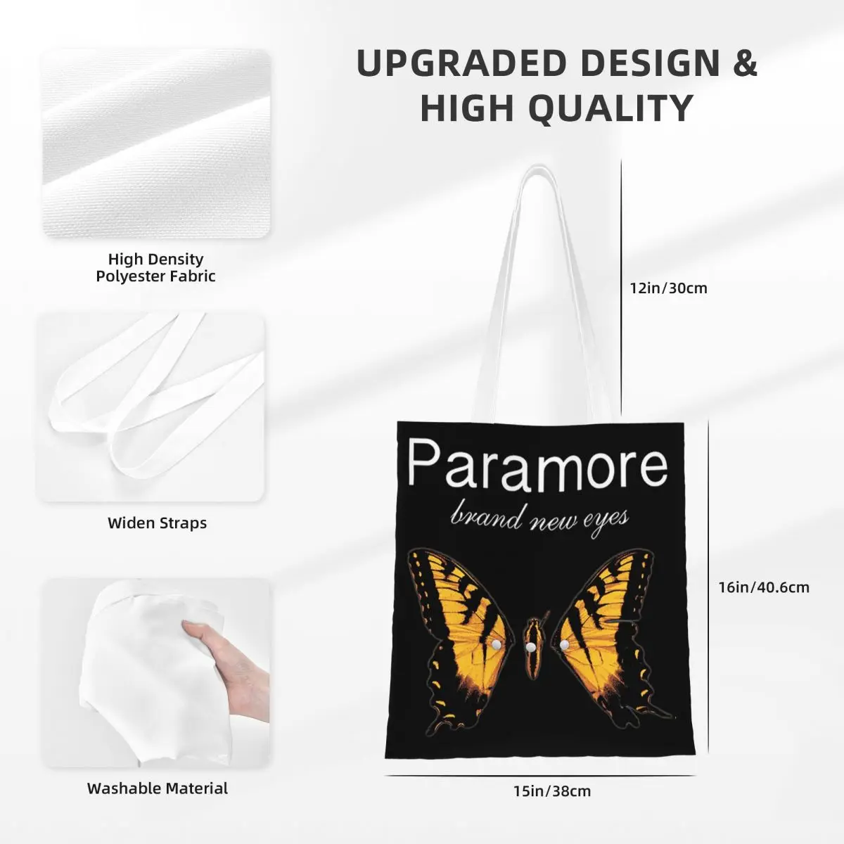 Paramore Butterfly Logo Tote Bags Women Handbag Canvas Student Connor Wilson Shoulder Bag Printed Grocery Bag