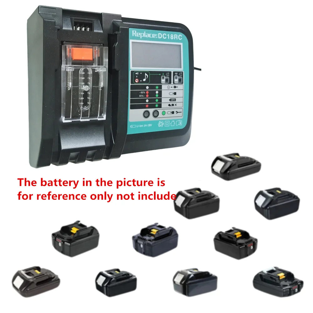 

Зарядное устройство с ЖК-дисплеем для литий-ионного аккумулятора Makita 14,4 В 18 В BL1415 BL1430 BL1815 BL1830 BL1840 BL1850 BL1860 DC18RC DC18RA, вилка европейского стандарта