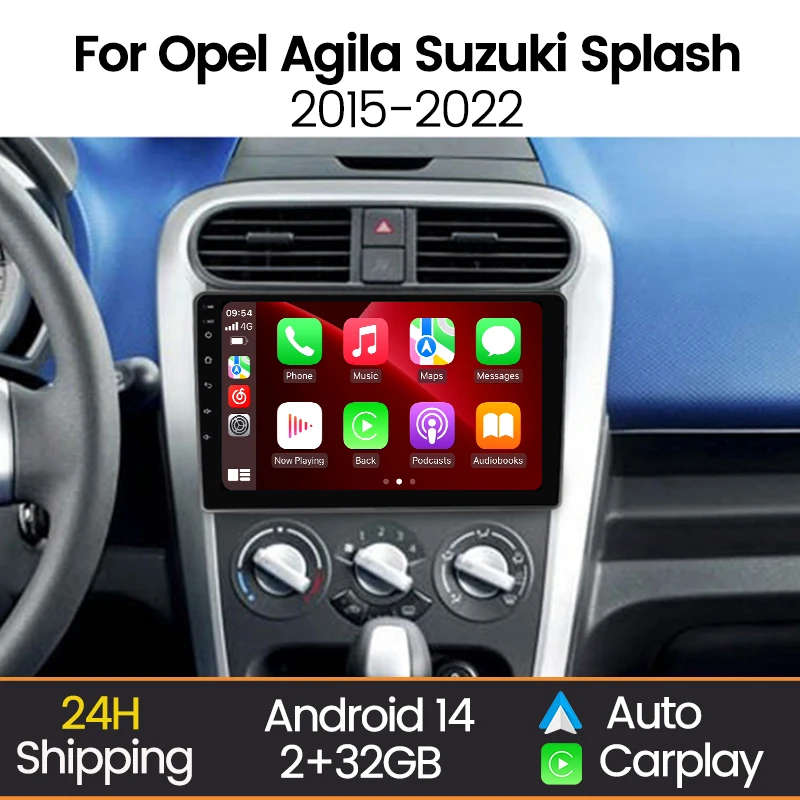 MEKEDE 9inch Android 14 Car Radio Multimedia For Opel Agila Suzuki Splash Ritz 2008-2014 Navigation WIFI BT 2Din Carplay Auto