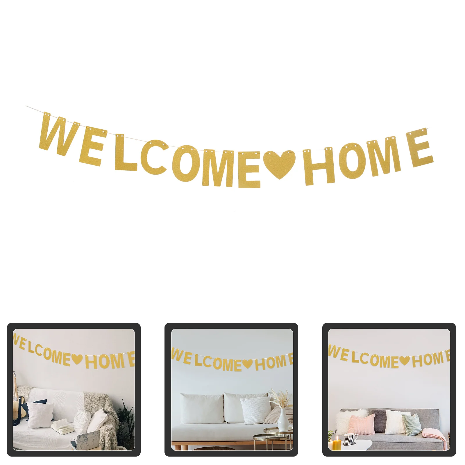 

Welcome Home Gold Glitter Bunting Garland Flags Banner for Wedding Christmas Home Decor Housewarming Bunting Garland