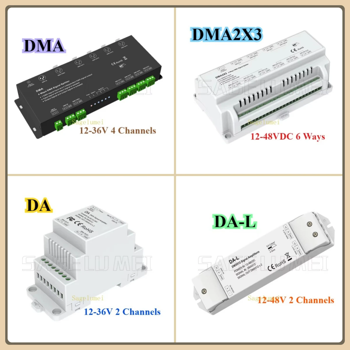 DC12-36V DMX Signal Splitter DMA2X3 6 Ways DA DA-L 2 Channel for LED Strip DMX512 Signal Amplifier Signal Repeater DMA 4 Channel