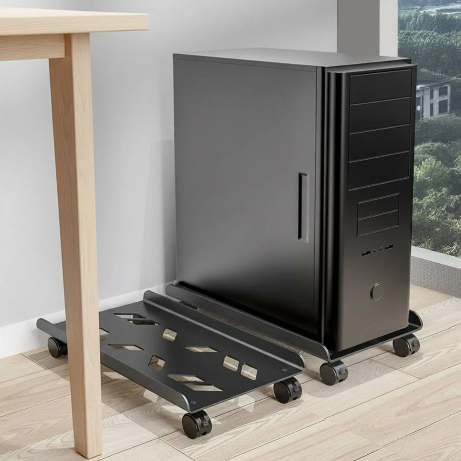 Under Desk PC Holder with Wheels 360-Degree Rotation Casters Adjustable PC Floor Cart Mobile Computer Processing Unit Stand