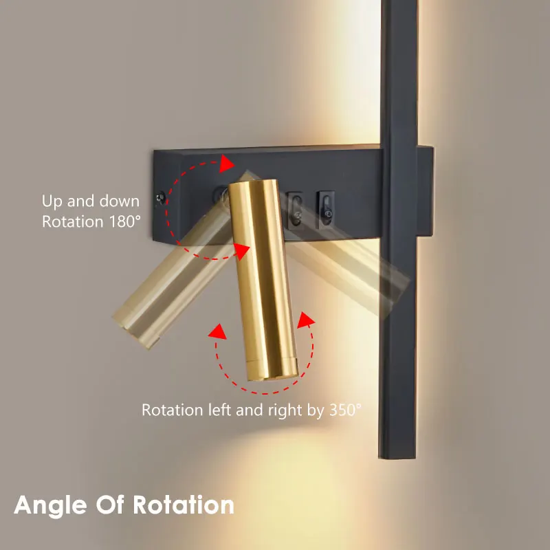 Modern LED Wall Lights with Independent switch & Spotlight for Study Room Bedroom Indoor Wall Sconce for Dinning Room Kitchen