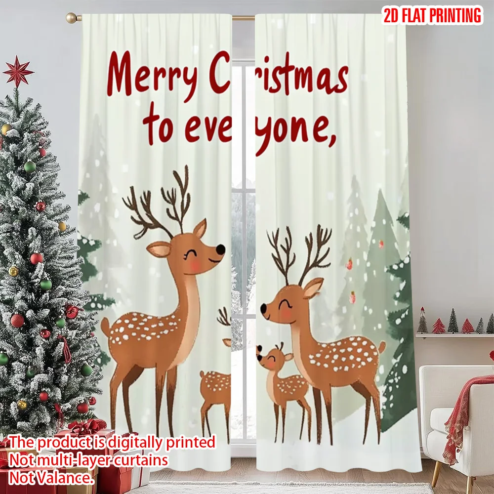 

2pcs 2D flat printing Merry Christmas Curtain Deer And Snow Happy Christmas Versatile Polyester Fabric Without Electricity