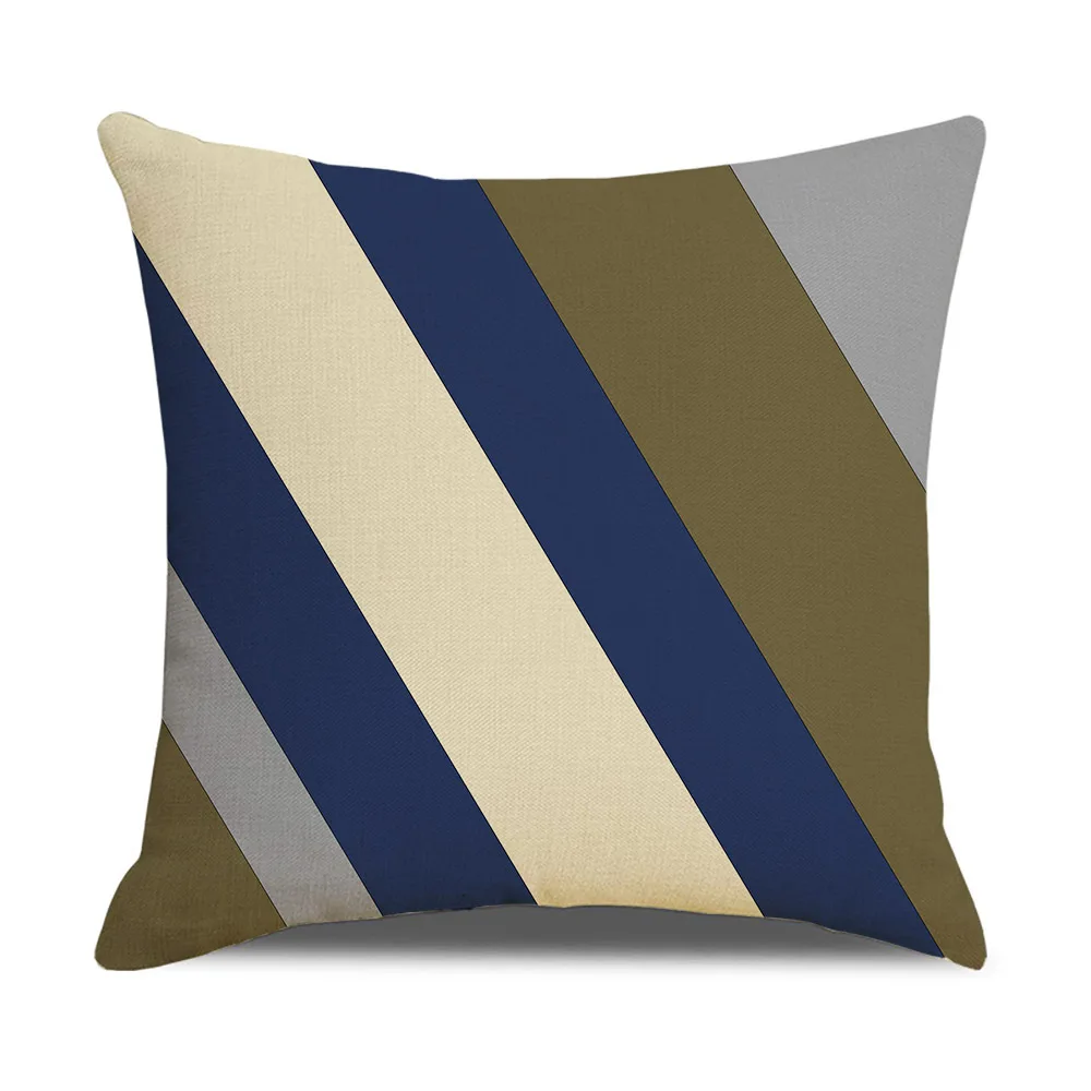 Geometric Pattern Square Throw Pillow Cover with Blue Green Tone Office Sofa Cushion Headrest Pillow Cover