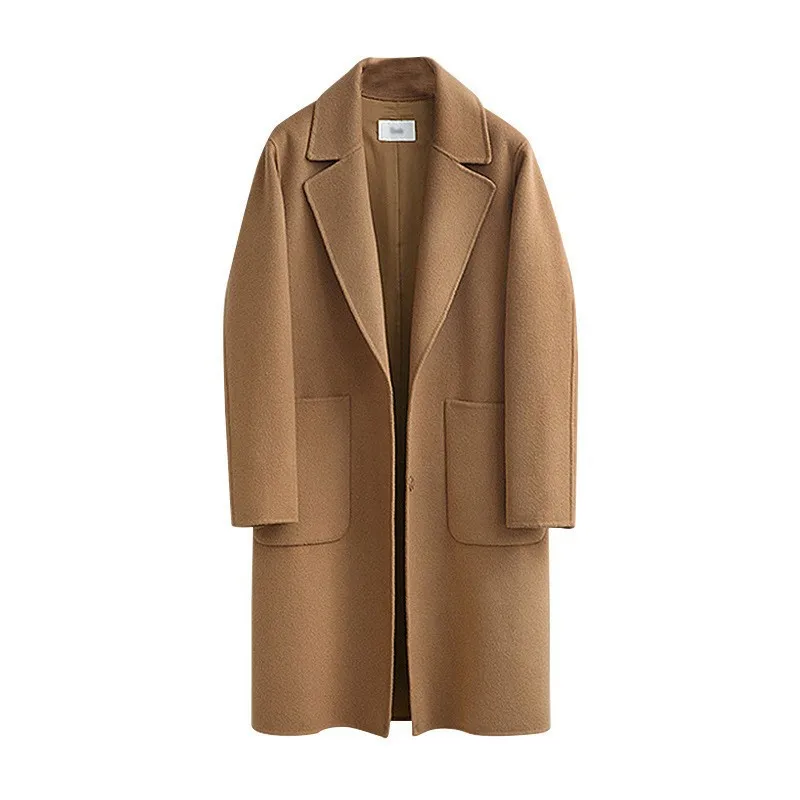 2025 Spring Winter New Water Ripple Coat Double-sided Cashmere Coats Female High-end Long Soft Bandage Clothes