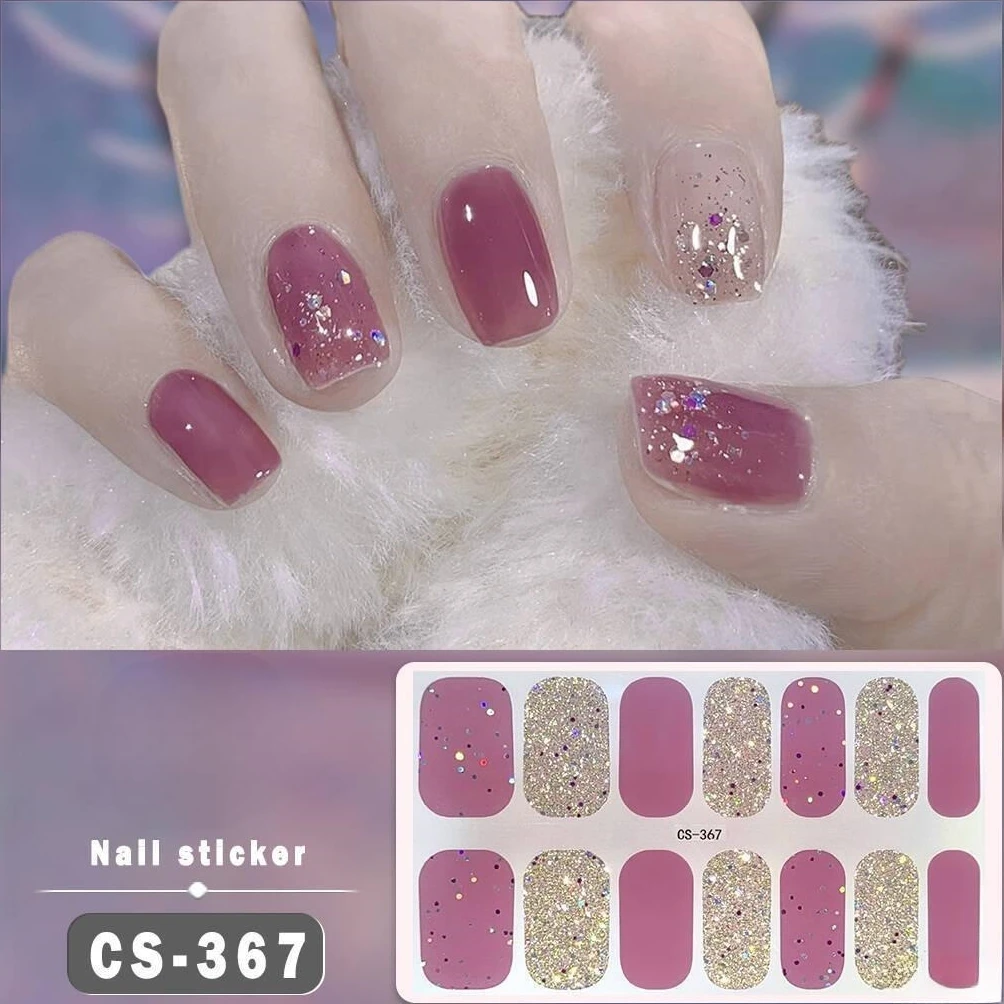 14Tips Semi-Cured Gel Nail Stickers - Nude Color, Waterproof, Long Lasting, Full Cover Adhesive Nail Decals, UV Lamp