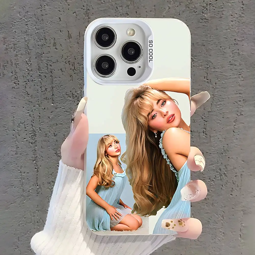 حافظة هاتف سنجر S-Sabrina Carpenter لهاتف آيفون 17,16,15,14,13,12,11,Pro,XS,Max,Plus,Mini,SE غطاء مقاوم للصدمات من الحلوى البيضاء غير اللامعة