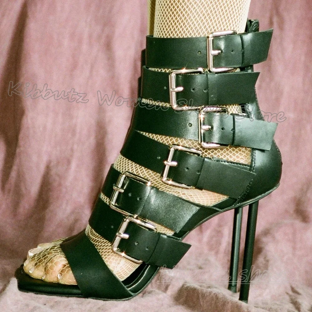 

Belt Buckles Sandals Solid Color Zippers Square Toe Thin High Heels Fashion Novelty Sexy Elegant Concise Women Shoes New Summer