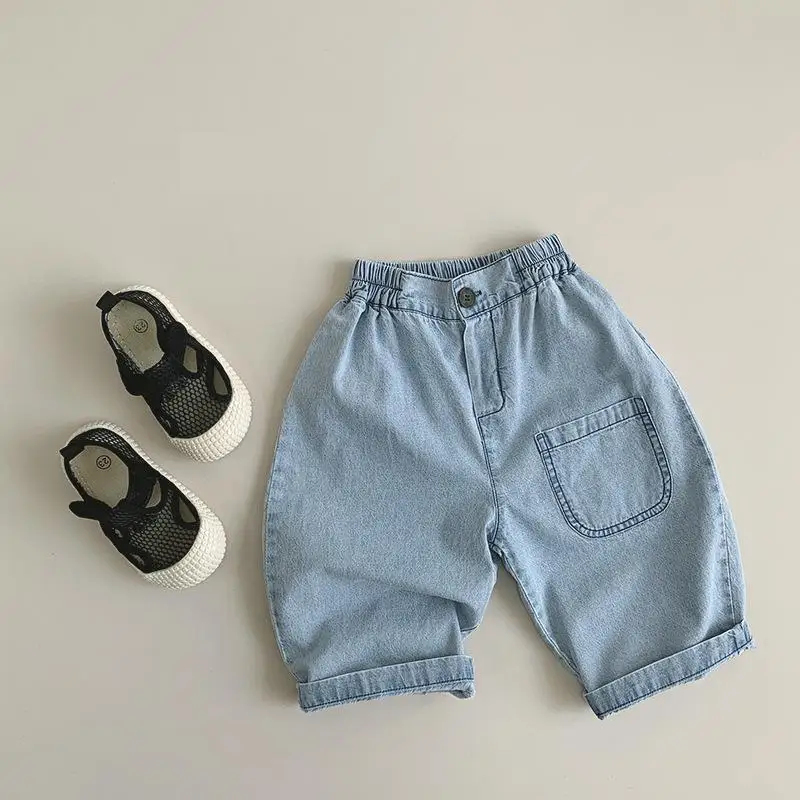 2024 Spring Summer New Children Soft Denim Trousers Baby Girl Solid Casual Pants Toddler Boy Loose Versatile Jeans Kids Clothes