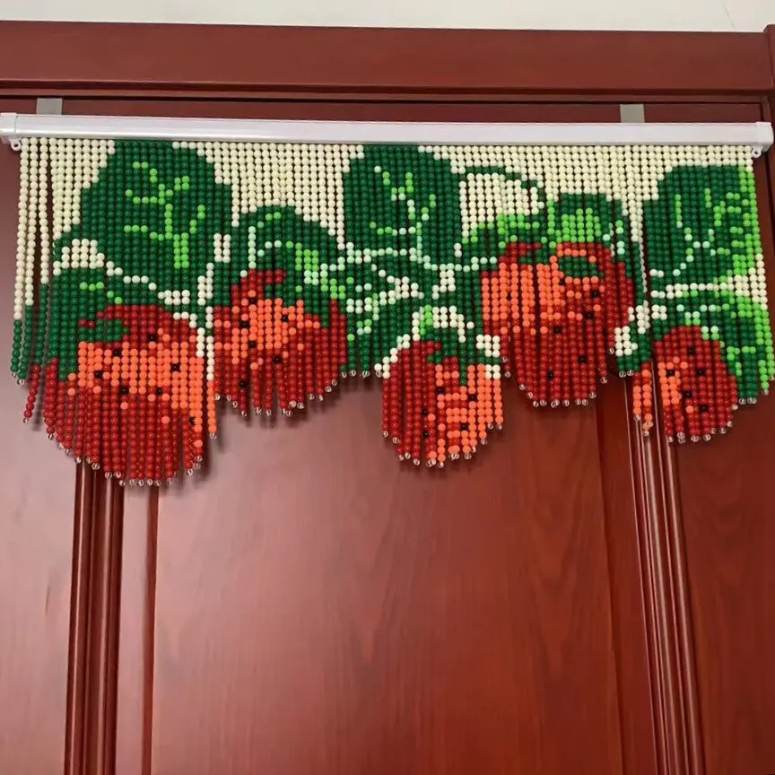 Mosaic Strawberry Beaded Curtain Retro Bead String Door Curtain Home Hanging Divider for Closet Hallway Entrance Room Partition