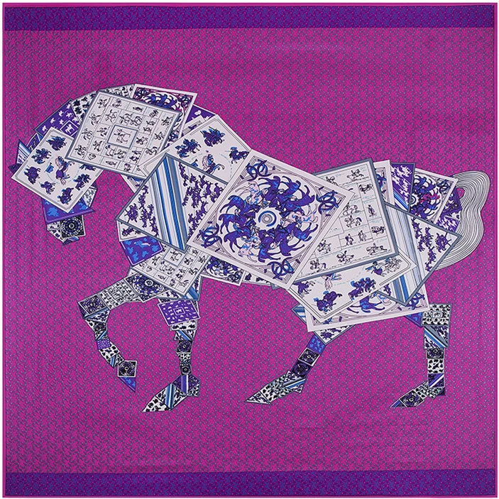 

Luxury Brand 100% Twill Silk Scarf Woman Poker Horse Neck Wraps Echarpe Square Female Big Size Shawl Hijab Neckerchief