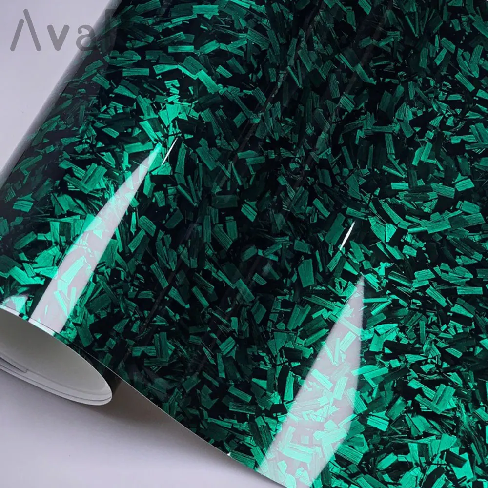 PET High Glossy Green Forged Carbon Fiber Car Sticker Vinyl Wrap Film With Air Release Initial Low Tack Glue DIY Car Styling