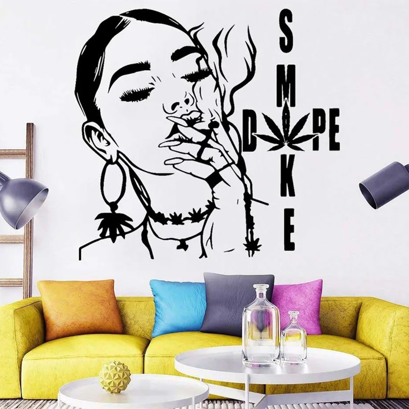 

Girl Tobacco Leaf Pretty Sexy Girl Smoking Portrait Decal Beauty Salon Salon Bar Party Girl Room Decoration Vinyl Wall Sticker