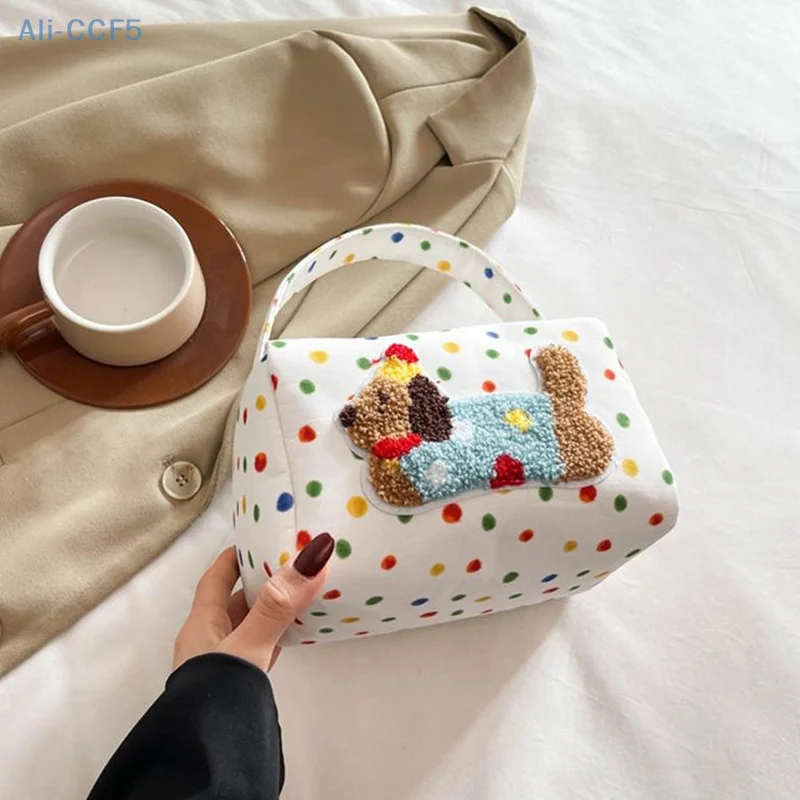 لطيف البولكا نقطة الألماني حقيبة مستحضرات تجميل سعة كبيرة يده حقائب مستحضرات التجميل جرلي المحمولة تخزين أكياس السفر حقائب أدوات الزينة الهدايا