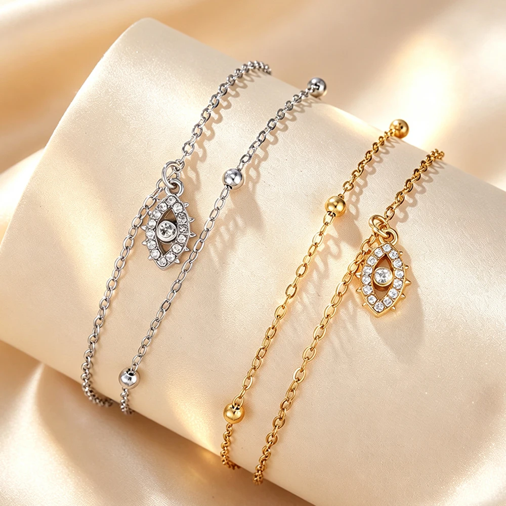 Lucky Evil Eye Charm Bracelet for Women18K Gold Plated Stainless Steel Zircon Lucky Protection Amulet Wrist Jewelry Fashion Gift
