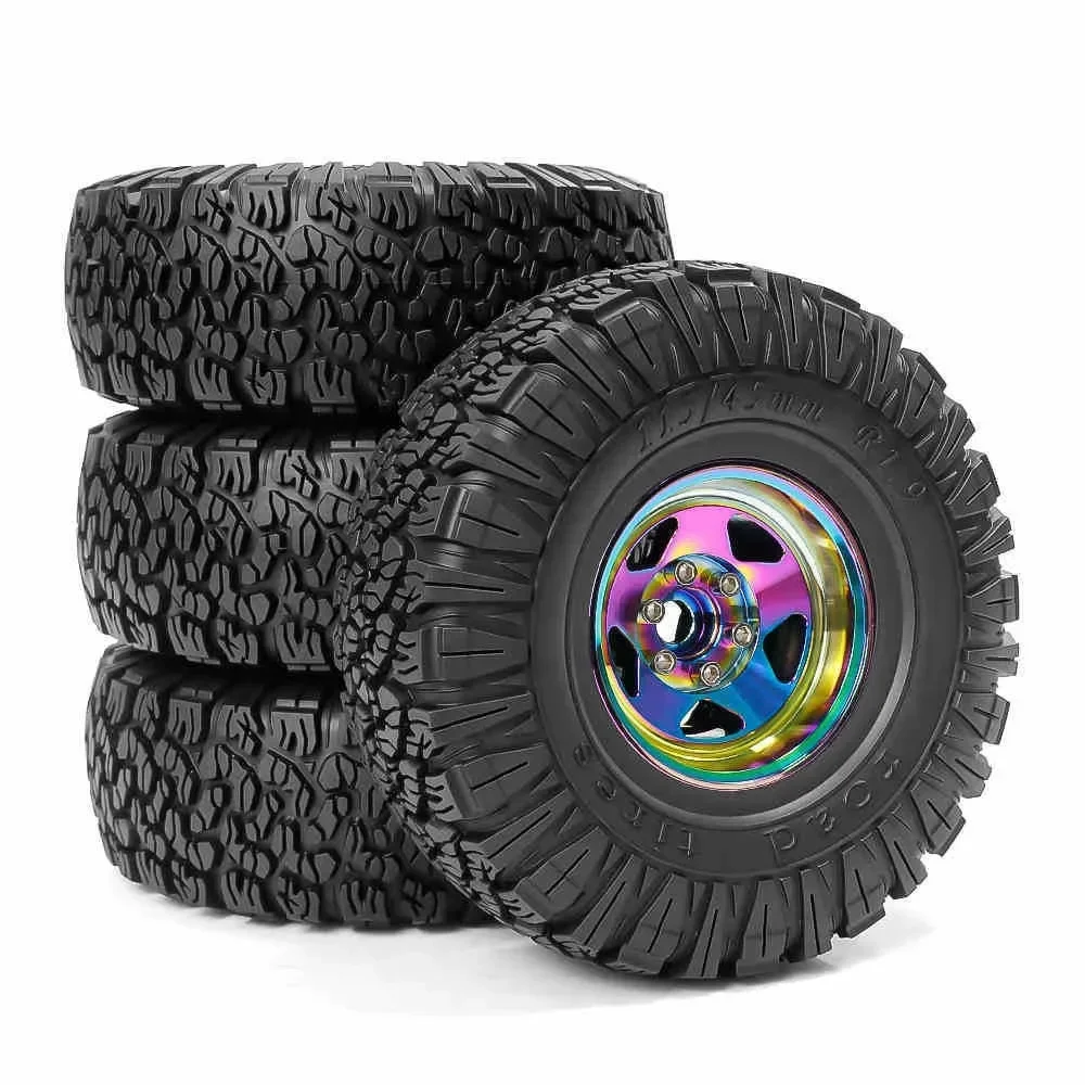 

4pcs 115mm 1.9" Metal Beadlock Wheel Rim Rubber Tire Set for 1/10 RC Crawler Car Trxs TRX4 RC4WD D90 D110 Axial SCX10 MST