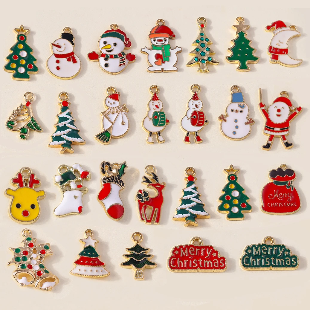 

Leslie 10pcs Fashion Christmas Charms Cute Christmas Tree Deer Bell Snowman Pendant for Earring Necklace Making Accessories