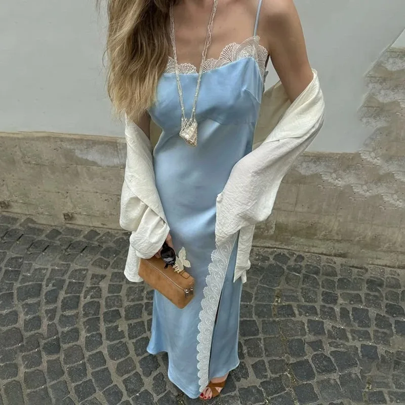 

Tuularose Women's Lace Strapless Dress Fashion Sleeveless Backless Lace Patchwork Long Dress Vintage Luxury Party Evening Dress