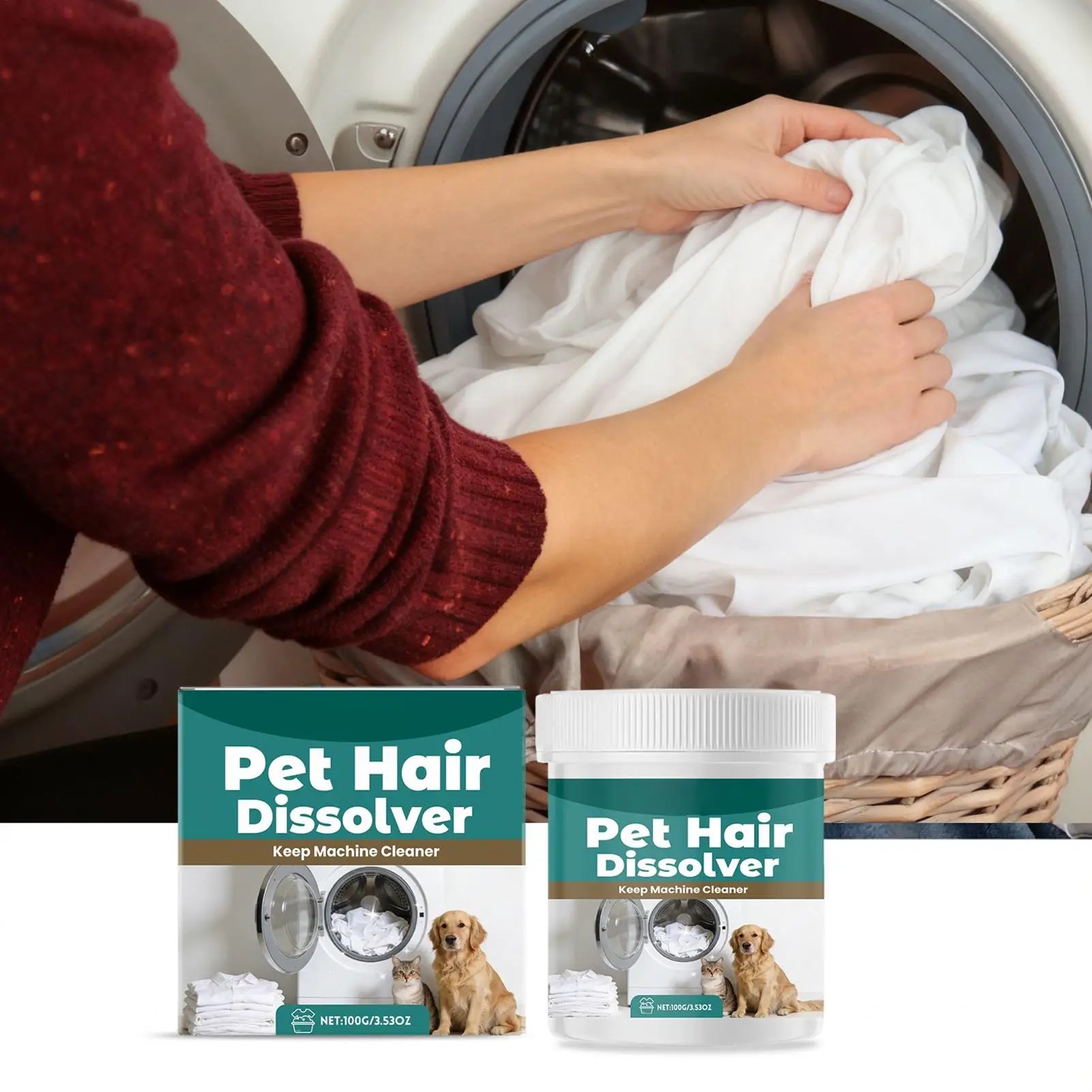 100g Pet Hair Dissolver Laundry Cleaner Washing Machine Hair Remover Detergent Additive for Clothes Carpet Bedding Fabric Towel