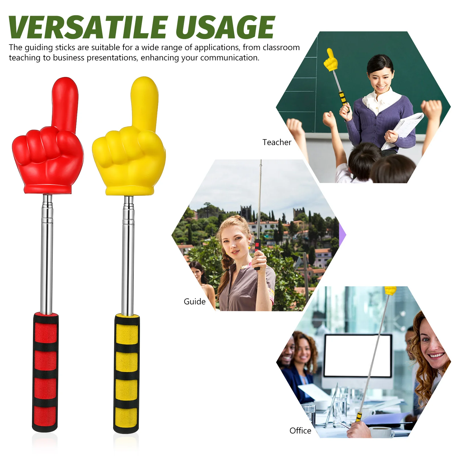 2pcs Extendable Teaching Pointer Stick Sturdy Classroom Presentation Hand Finger Pointer Soft Handle For Teachers Must Haves