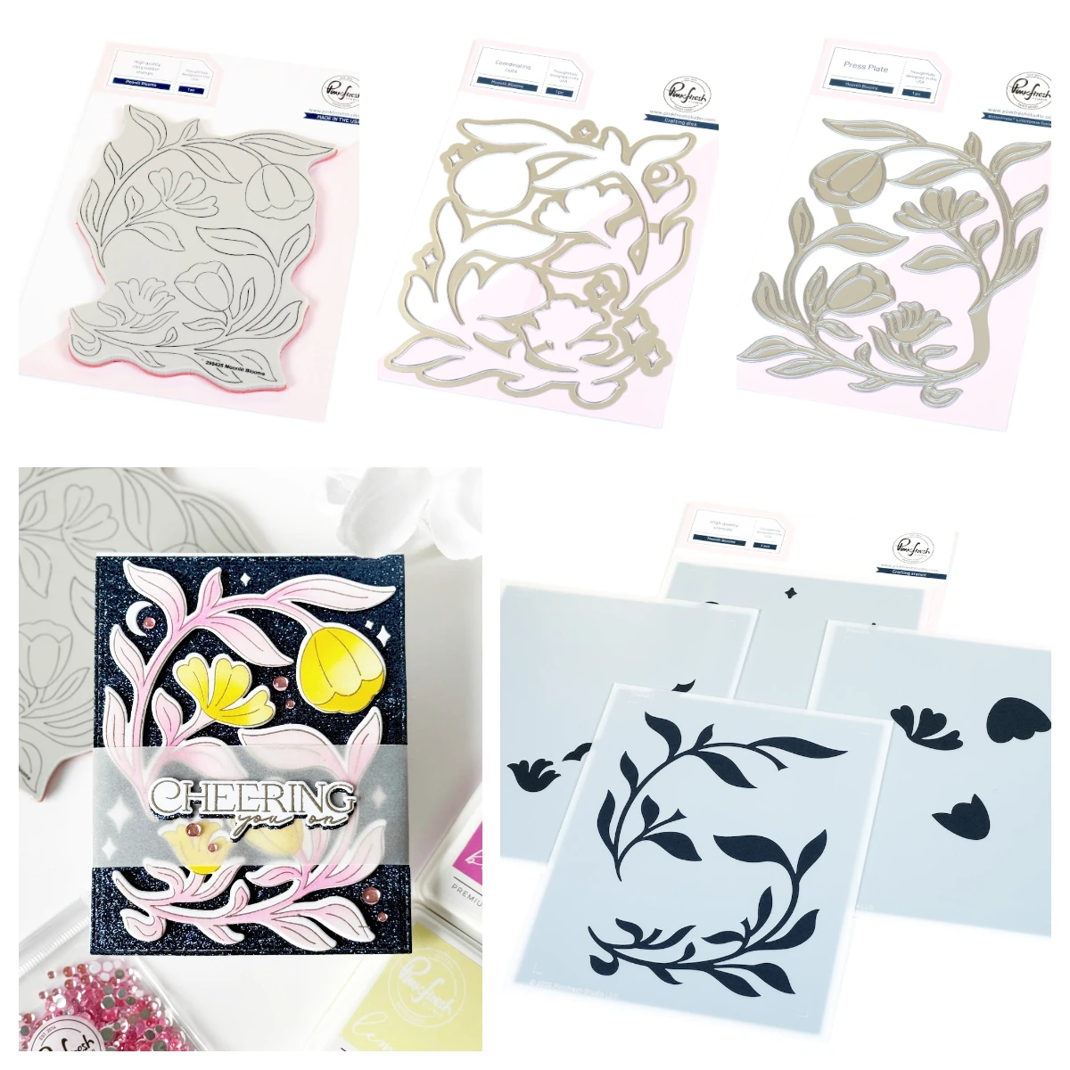 

Moonlit Blooms Flourish Glow Full Release Bundle Die 2025 Pink Fresh Dies Stamp Hot Foil Stencil DIY Scrapbook Holiday Card Mold