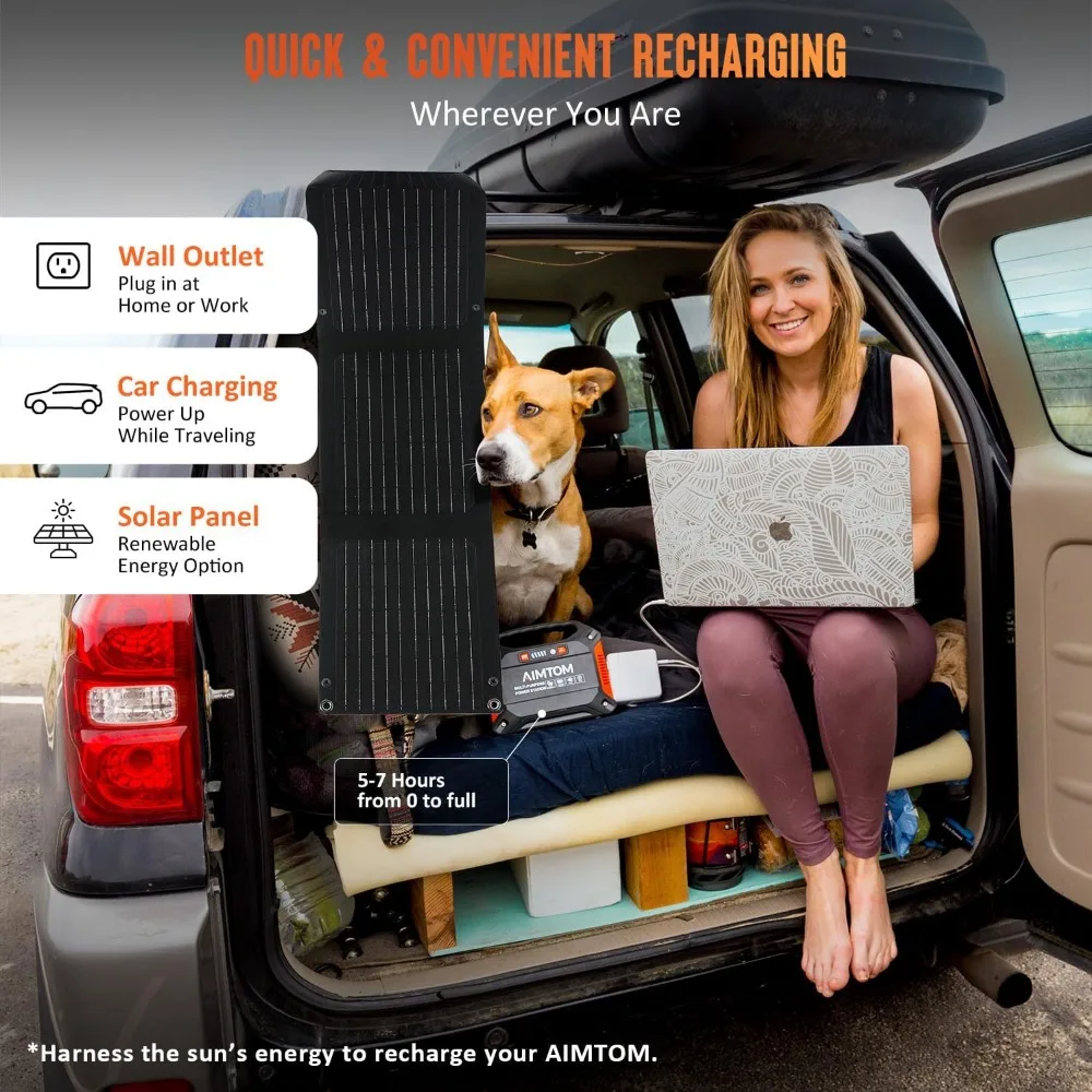 ポータブル155Wh電源 - 30Wソーラーパネル付き - 最大出力150W/110V AC、18W USB-C、デュアルUSB-Aポート、12V DC出力 - S