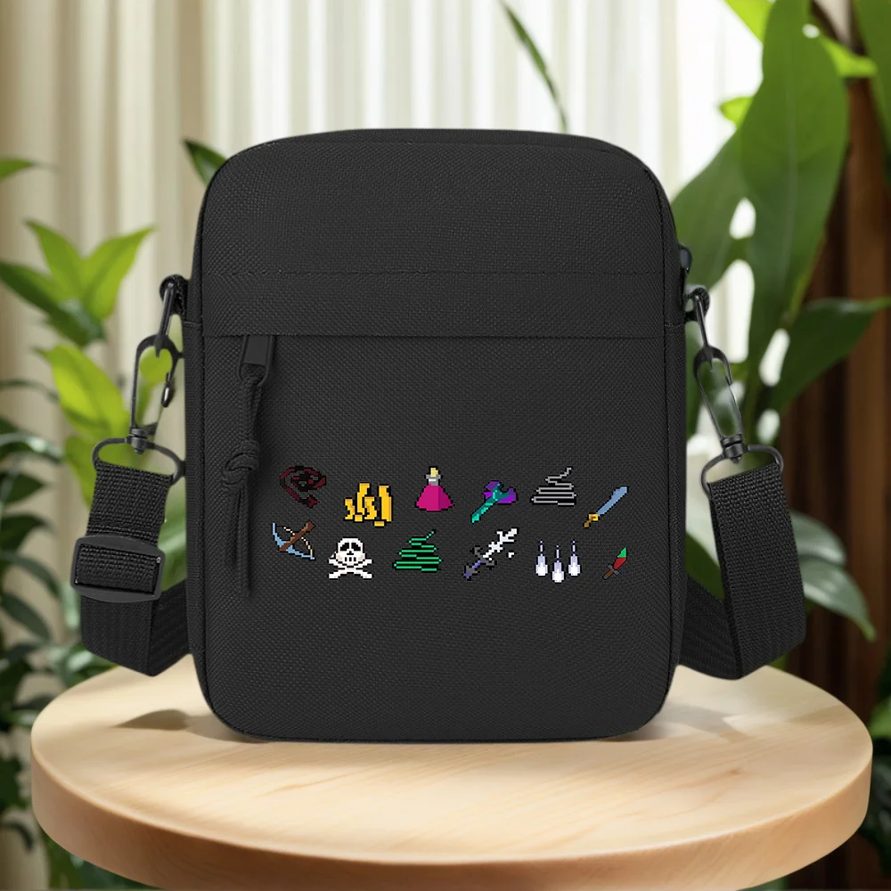 Items pixel art weapons skull coins potion Men Crossbody Bag Single Shoulder Women Cartoon Anime Film Printing Design Unisex