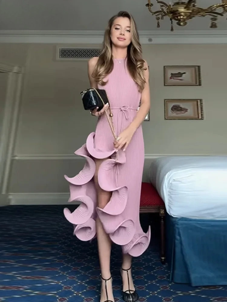 

Elegant Irregular Ruffle Hem Short Dress 2025 Summer Women Sexy Halter Lace Up Sleeveless Backless Party Dresses Lady Vestidos