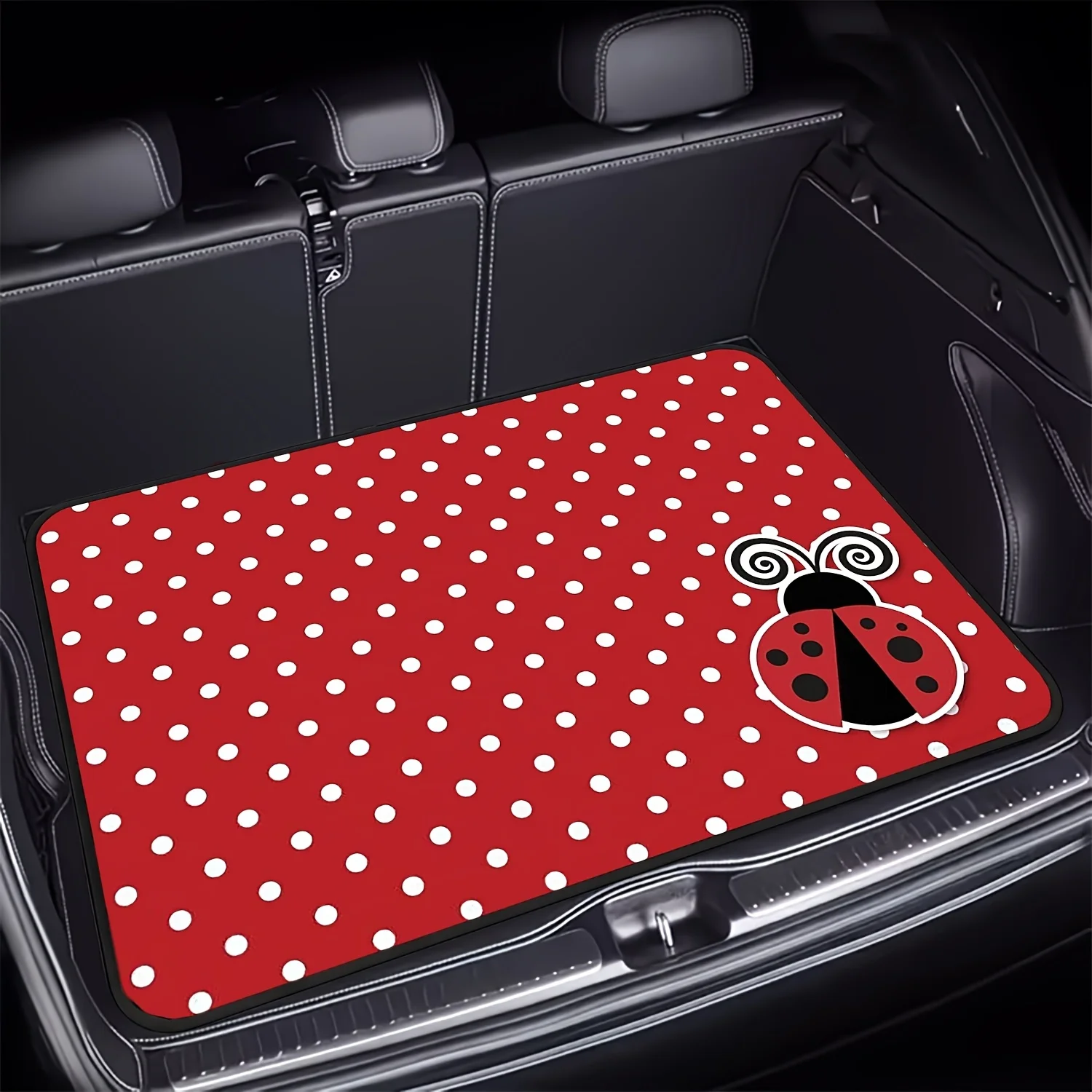 1pc, Cute Cartoon Ladybug (Dot Pattern) Polyester Fiber Car Trunk Pad, With Ladybug Dot Print, A Must-Have Item For Travel, Suit