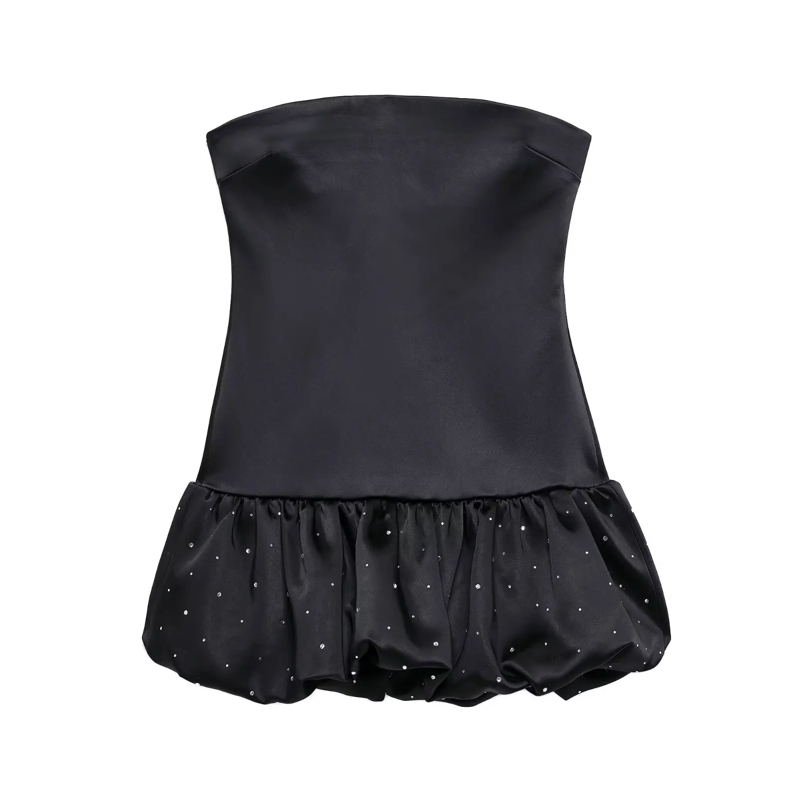 Novo Vestido F JNLEAOG de Cetim de Seda com Decoração de Strass Feng ui, Silhueta Balão, Casual, Cor Pura, Primavera...