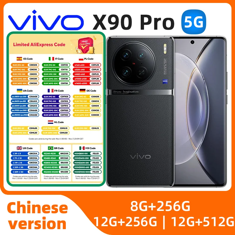 

Vivo X90 Pro 5G Mobile Phone 6.78" 120HZ 120W Charger 50.0MP Camera Dimensity9200 IP68 NFC 4870 mAh OTG used phone