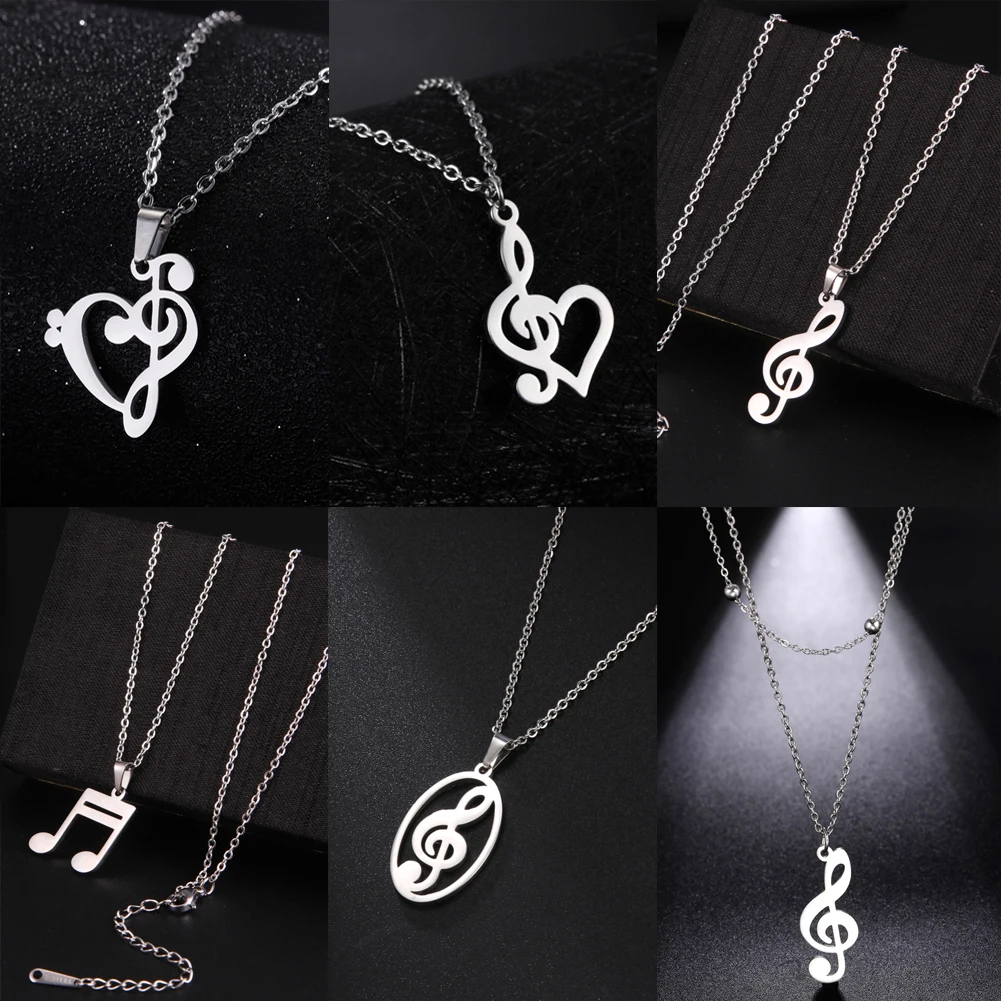 Lucktune Music Note Heart of Treble Clef Pendant Necklace for Women Stainless Steel Love Musical Symbol Chain Necklace Jewelry