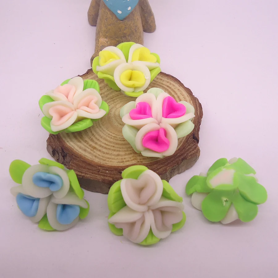 10pcs/lot 23-25mm Handmade Small Polymer Clay Flowers Clusters For Necklace Hair Jewelry Making Creative Decoration Accessories