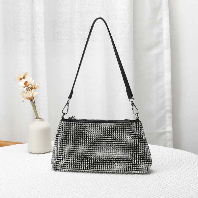 

2025 King Rhinestone Women's Dinner Bag Full Diamonds Hand-held Armpit Bag Diamond-encrusted High-end Single Shoulder Crossbody