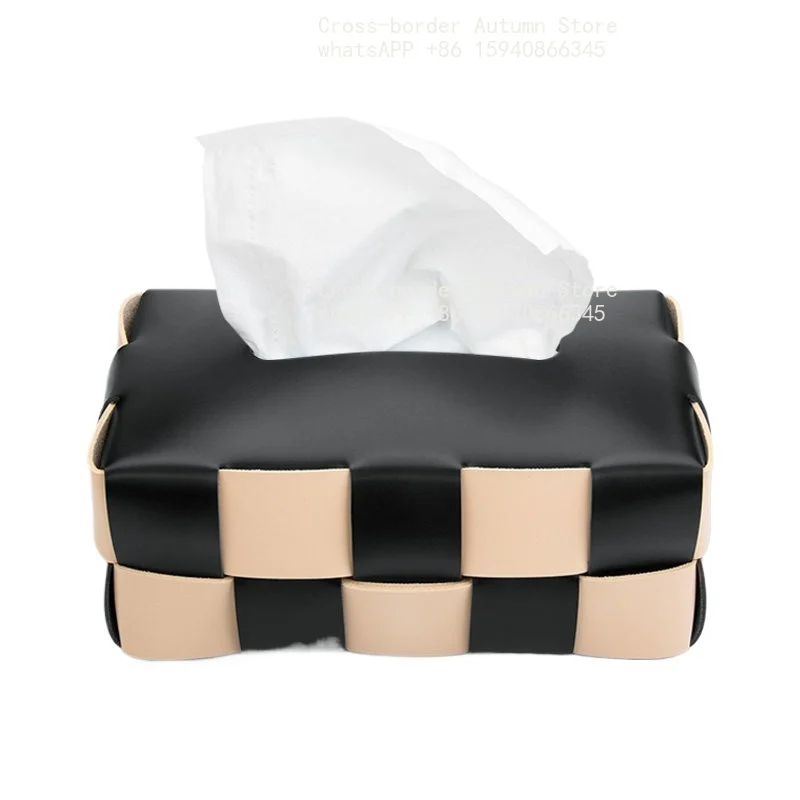 Black and white checkerboard tissue box living room high-end light luxury dining table car bv woven paper box