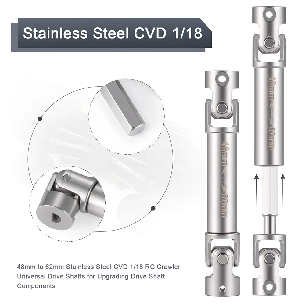 AXSPEED 2PCS Stainless Steel Center Drive Shafts D-shaped Holes for 1/18 RC Crawler FMS FCX18 LC80 Upgrade Parts